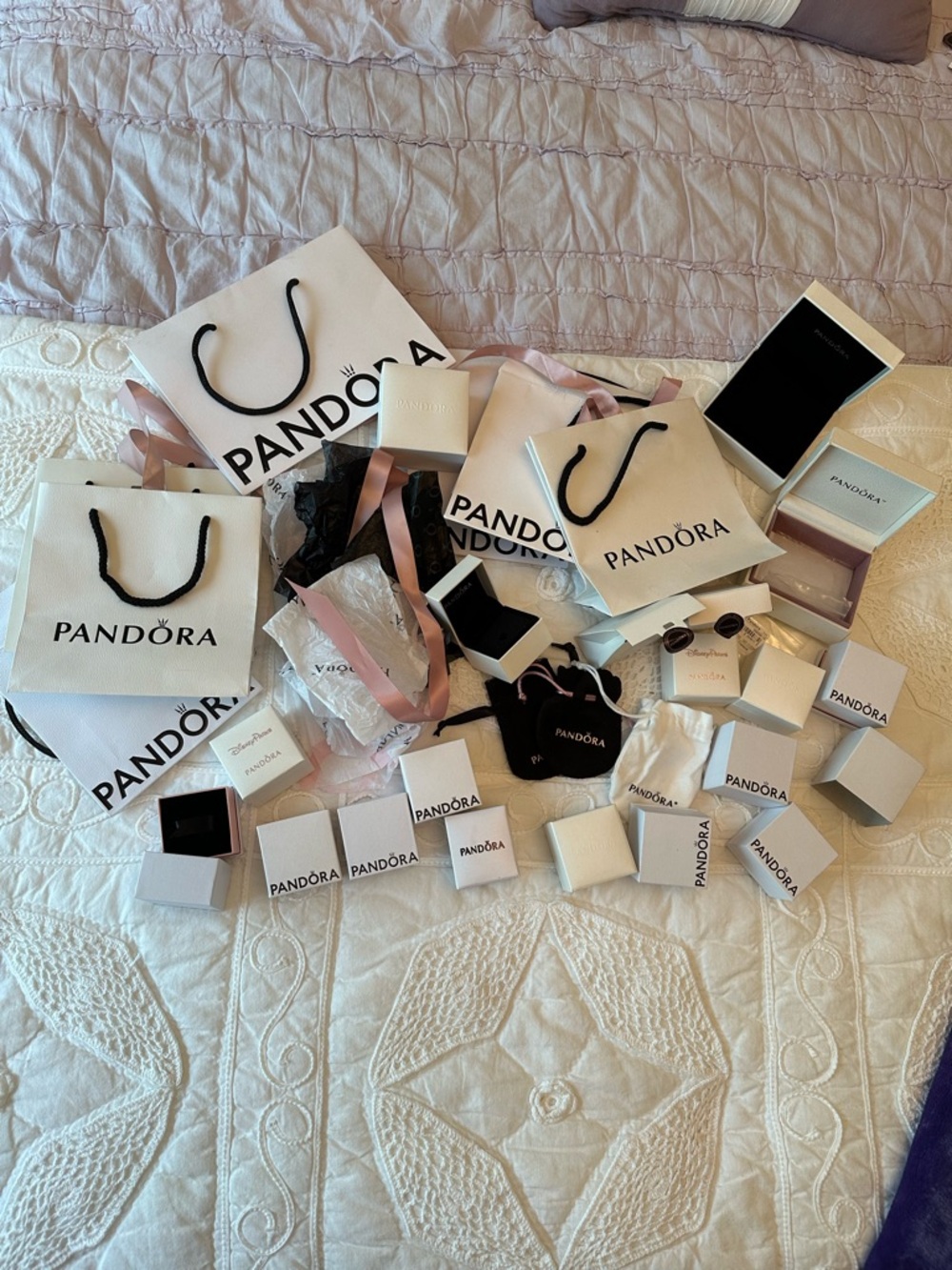 Pandora White Jewelry Boxes with Pink Interior Accent